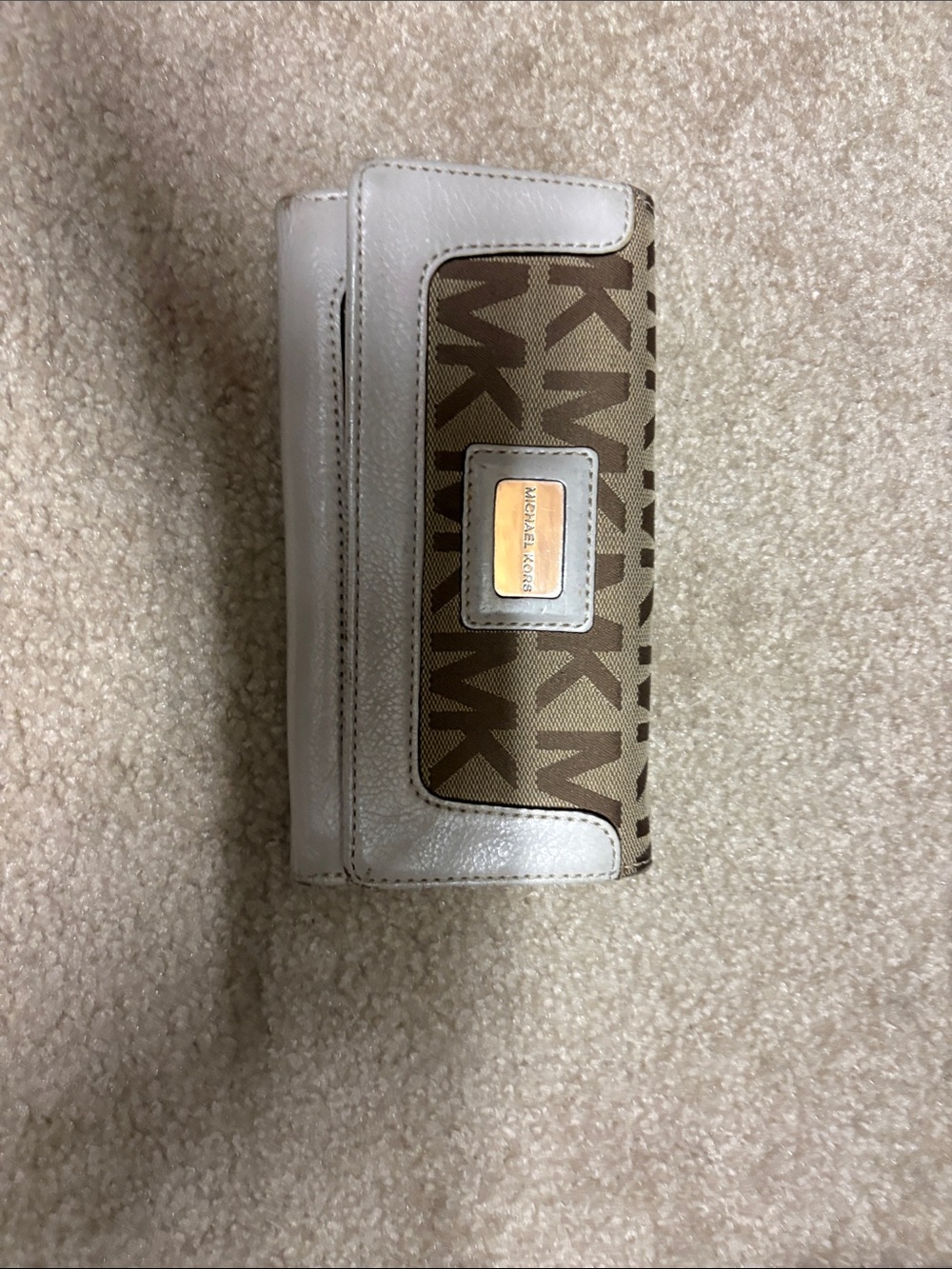 Michael Kors Brown & White Signature Continental Wallet with Logo Plaque
